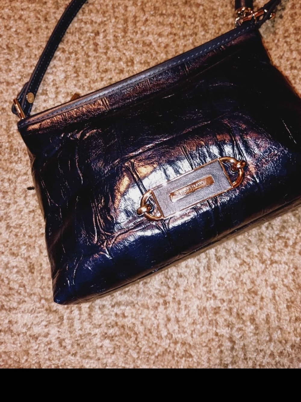 NWT Brahmin Shiny Midnight Blue Leather Shoulder Bag